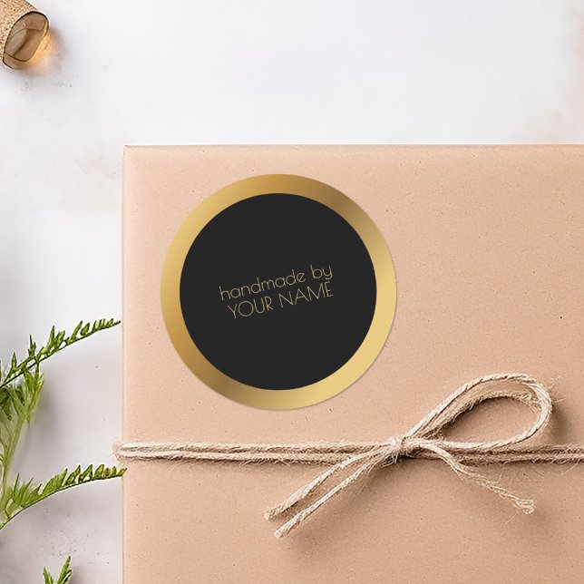 Thank You gold border business Packaging seal (Elegant gold border "handmade by" sticker.)