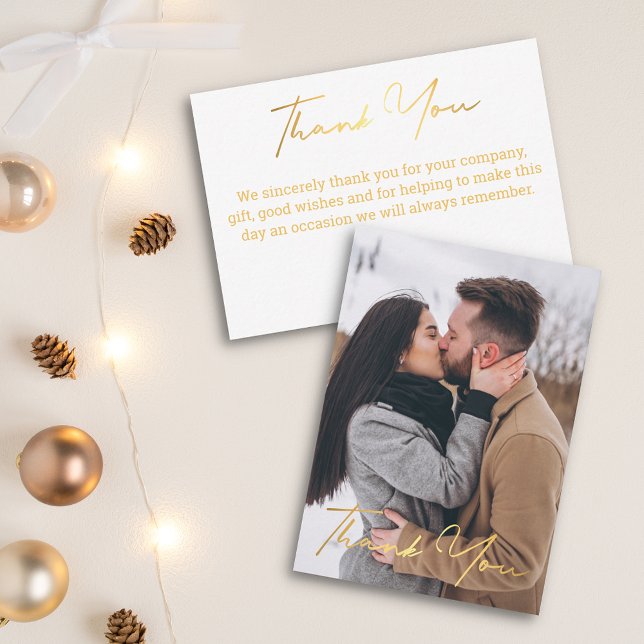 thank you, gold calligraphy minimal holiday photo  card (Creator Uploaded)