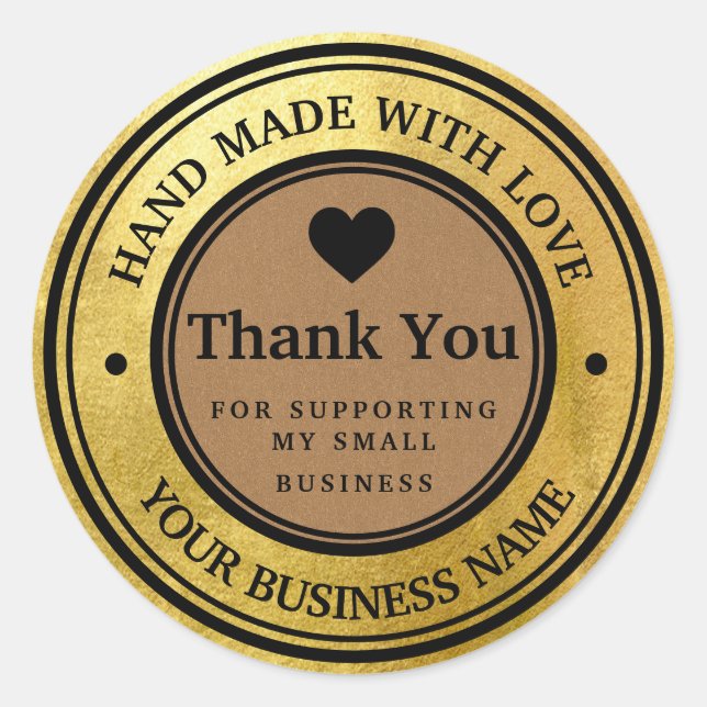 Thank You Gold Craft Paper Classic Round Sticker  (Front)