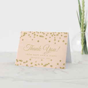 "Thank you" Gold Faux Glitter Confetti Blush Rose Thank You Card
