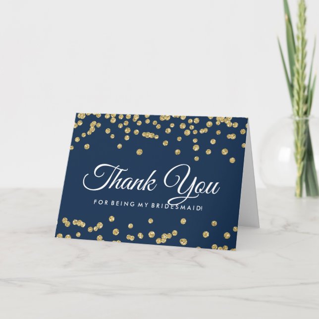 Thank You Gold Faux Glitter Confetti Navy (Front)
