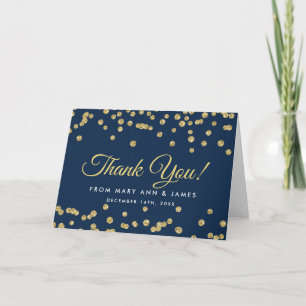"Thank you" Gold Faux Glitter Confetti Navy Blue Thank You Card