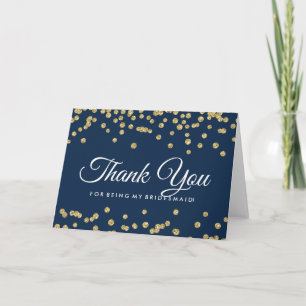 Thank You Gold Faux Glitter Confetti Navy Card