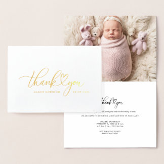 THANK YOU | Gold foil lettering birth announcement