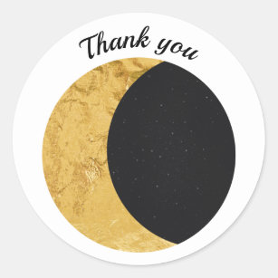 Thank you gold foil texture crescent moon eclipse classic round sticker