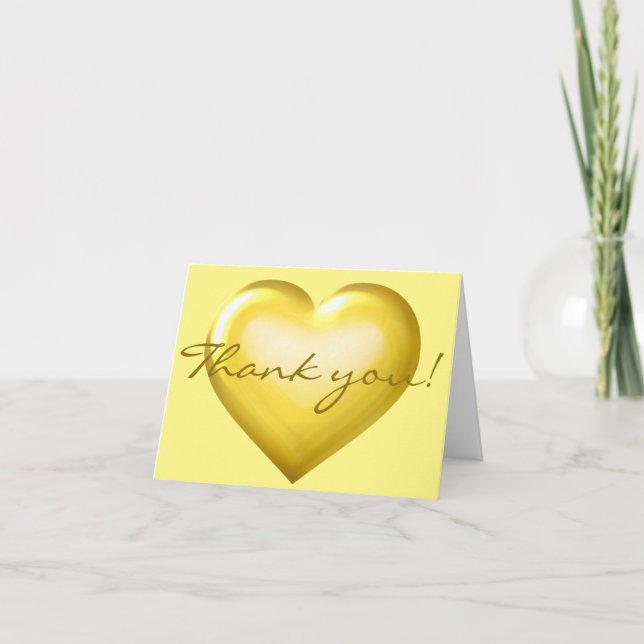 Thank You! Gold Glass Heart - blank inside You Card (Front)