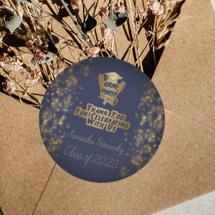 Thank You Gold Glitter Navy Blue Graduation Party Classic Round Sticker