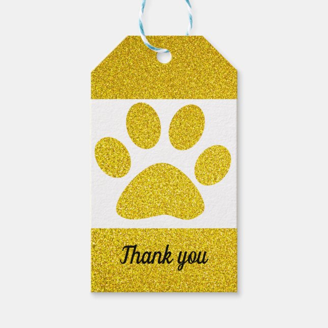 Thank You Gold Glitter Paw Prints Cute Holiday Gift Tags (Front)