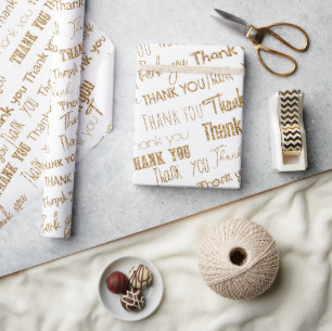 Thank you gold glitter text on customisable backgr wrapping paper