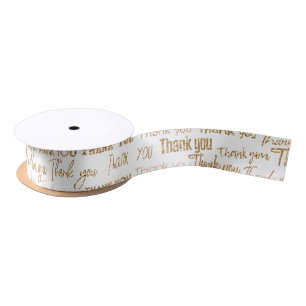 Thank you gold glittered text satin ribbon