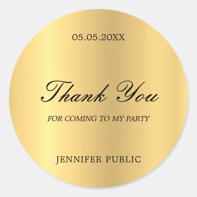 Thank You Gold Hand Script Text Glamour Template Classic Round Sticker (Front)