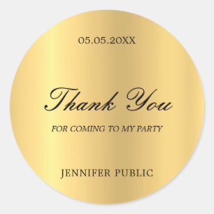 Thank You Gold Hand Script Text Glamour Template Classic Round Sticker