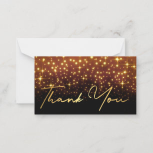 thank you gold handwriting black golden sparkles  card