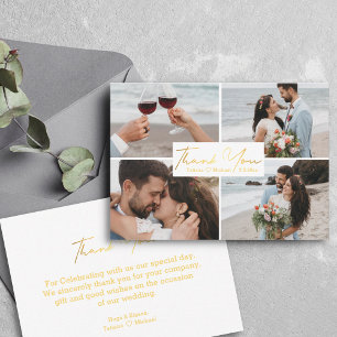 thank you gold handwriting wedding photo collage card