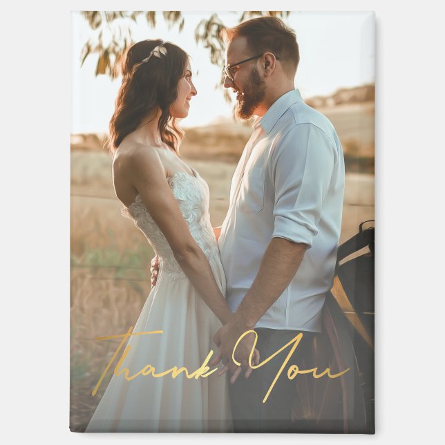 thank you, gold handwriting wedding photo  magnet (Front)
