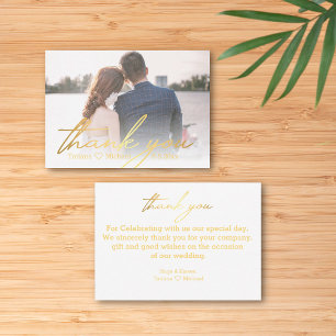 thank you,gold handwritting wedding photo card