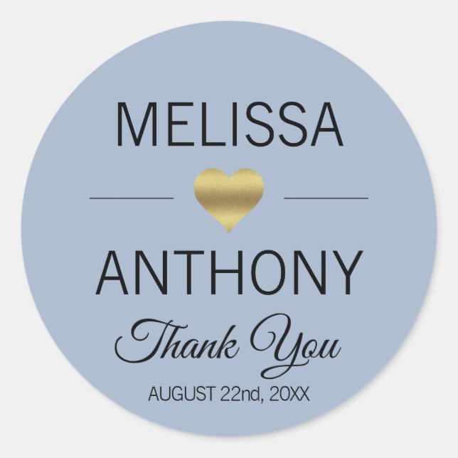 Thank You Gold Heart Dusty Blue Wedding Seals (Front)