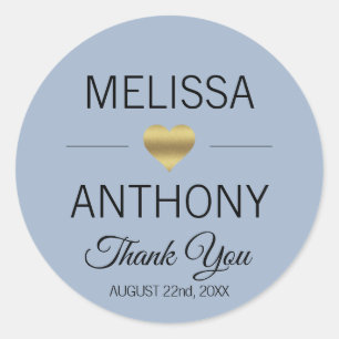 Thank You Gold Heart Dusty Blue Wedding Seals