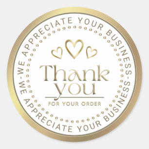 THANK YOU GOLD HEARTS LOGO BUSINESS CLASSIC ROUND STICKER