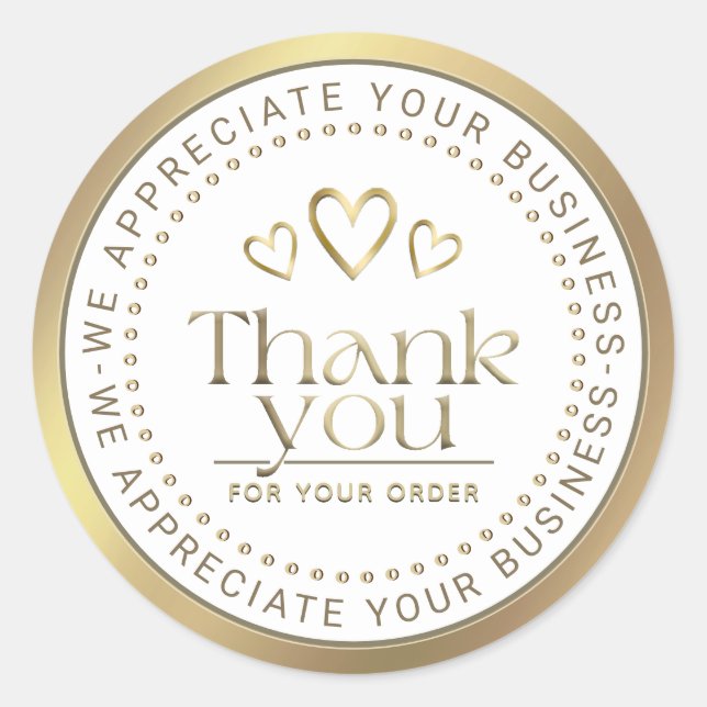 THANK YOU GOLD HEARTS LOGO BUSINESS  CLASSIC ROUND STICKER (Front)