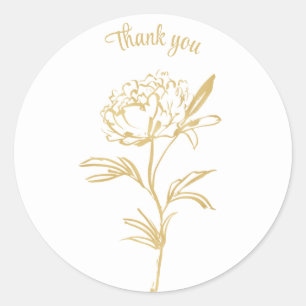 Thank you gold ink line drawing rose flower classic round sticker