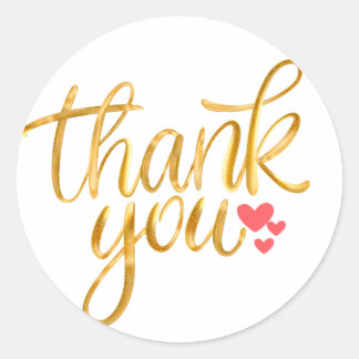 'Thank you' Gold letter pattern Classic Round Sticker