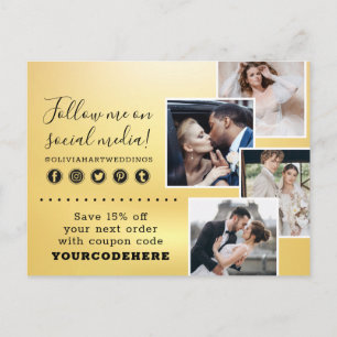 Thank You Gold Minimalist Swash Chic Logo 4-Photo Postcard