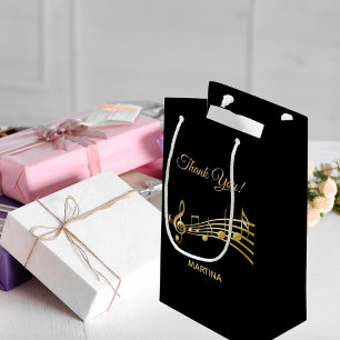 Thank You gold music notes on elegant black Small Gift Bag
