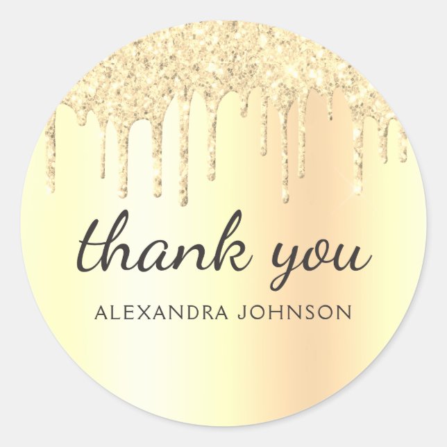 Thank You Gold Pink Dripping Glitter Classic Round Sticker (Front)