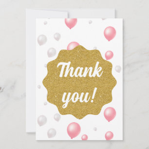 Thank you Gold Pink White Balloons Holiday Card