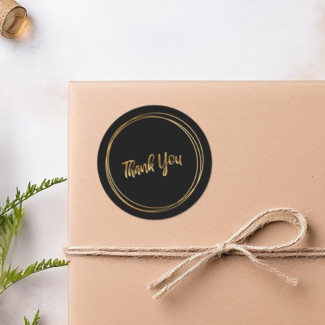 Thank you gold rings black classic round sticker (Thank you gold rings black round sticker.)
