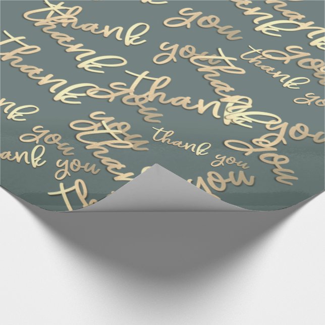 Thank You Gold Script Grey Grey Wedding Favour  Wrapping Paper (Corner)