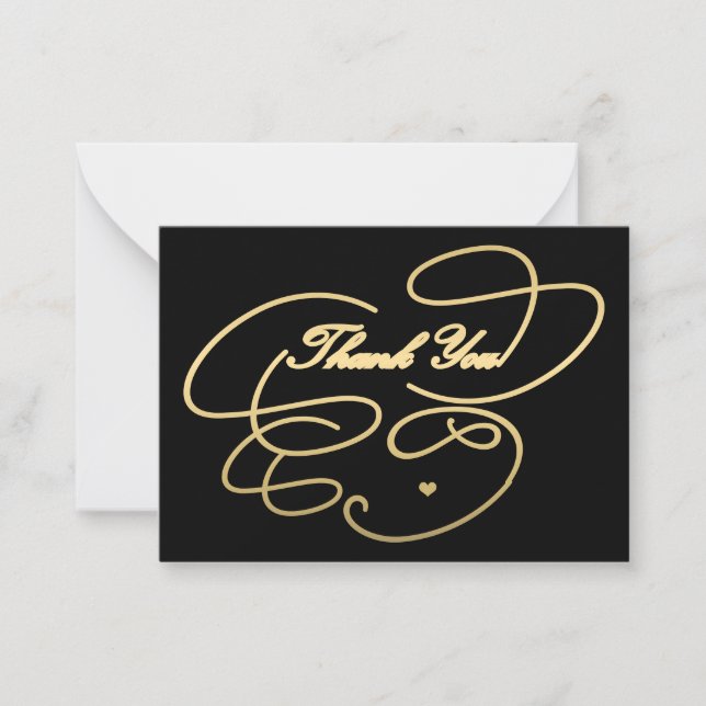 Thank you gold script simple elegant black card (Front)