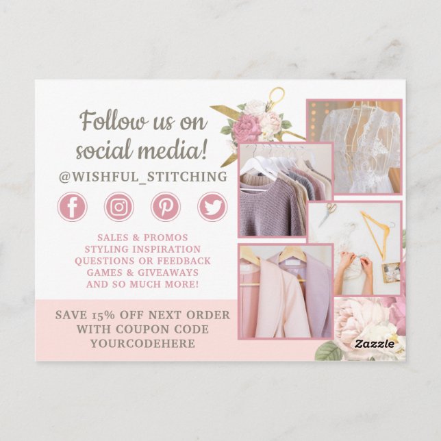 Thank You Gold Sewing Scissors Shabby Chic 4-Photo Postcard (Back)