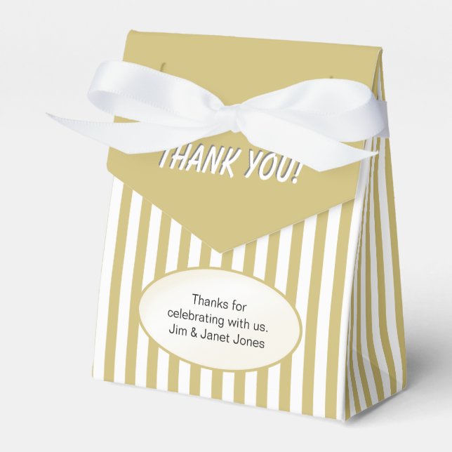 Thank You - Gold Simple Stripes Pattern Favour Box (Front Side)