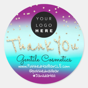 Thank You Gold Sweet 16th Logo Name Blue Berry Classic Round Sticker