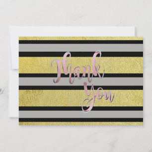 Thank You Gold Wedding Black Striped Card
