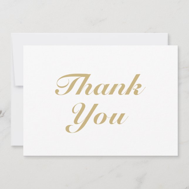 Thank You, gold white elegant script note card (Front)