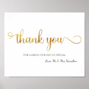 "Thank you" Gold White Wedding Sign