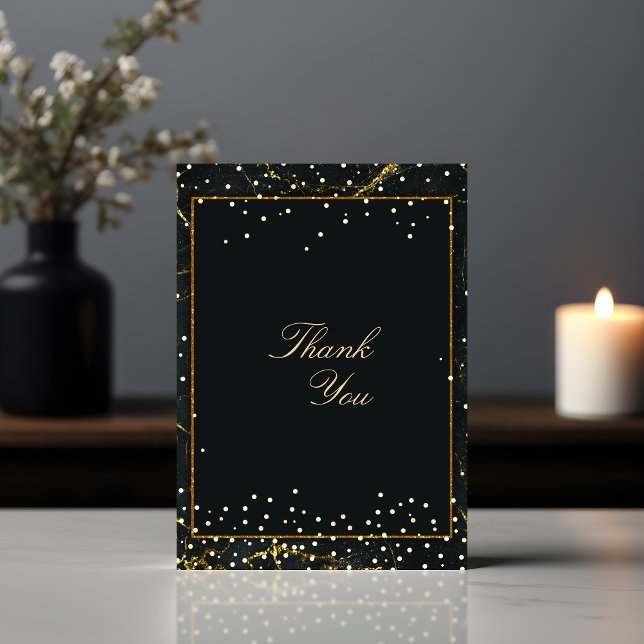 Thank You Golden Black Marble Glitter Card (Creator Uploaded)