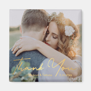 thank you, golden calligraphy wedding  photo  magnet