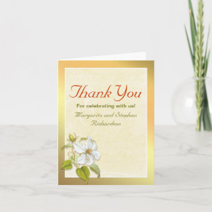 thank you golden design and white flowers cards