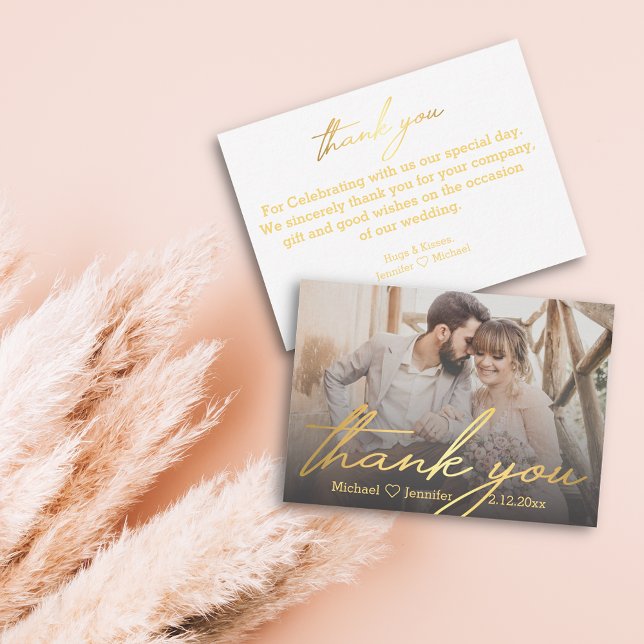 thank you,golden handwritting wedding photo  card (Creator Uploaded)