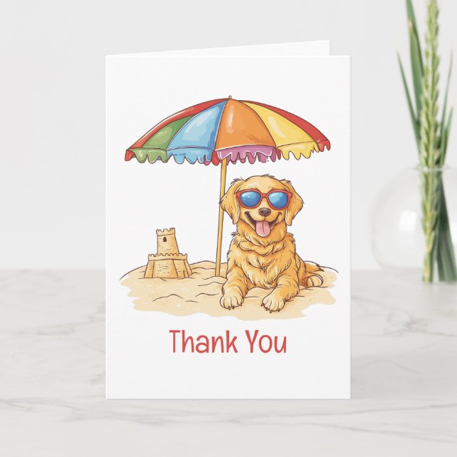 Thank You Golden Retriever Beach Dog Card (Front)