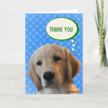 Thank You Golden Retriever Dog Blue Polka Dot Card