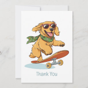 Thank You Golden Retriever Dog Skateboarding Card