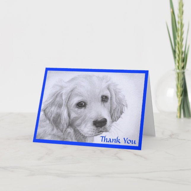 Thank  You Golden Retriever Puppy Drawing  Card (Front)