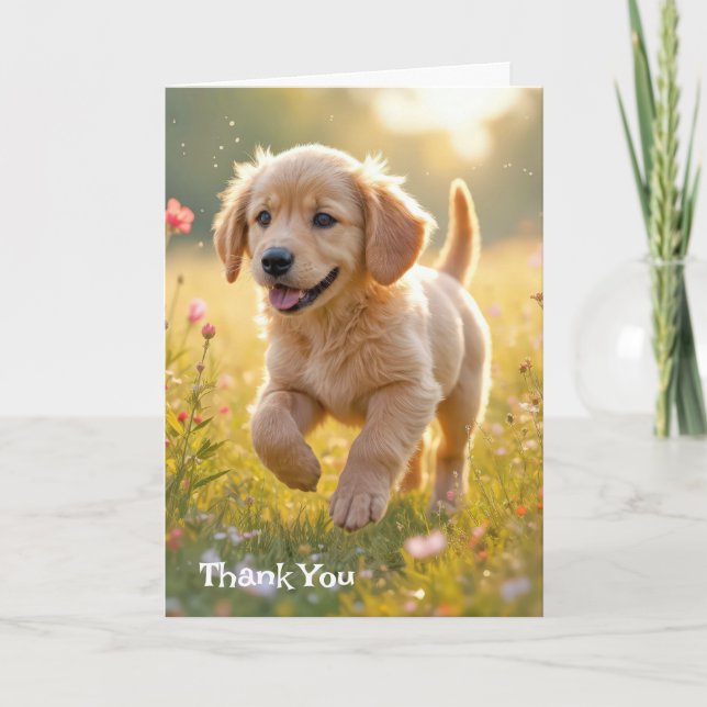 Thank You Golden Retriever Puppy In a Meadow Card (Front)