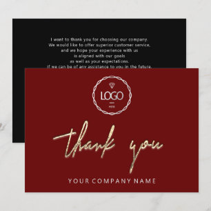 Thank You Golden Script Business  Logo Burgundy Invitation