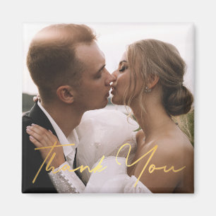 thank you, golden script wedding photo trendy magnet